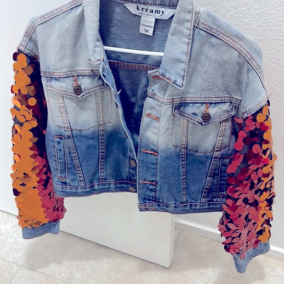 Denim blue Jean jacket with sequence around it - Picture 1 of 2